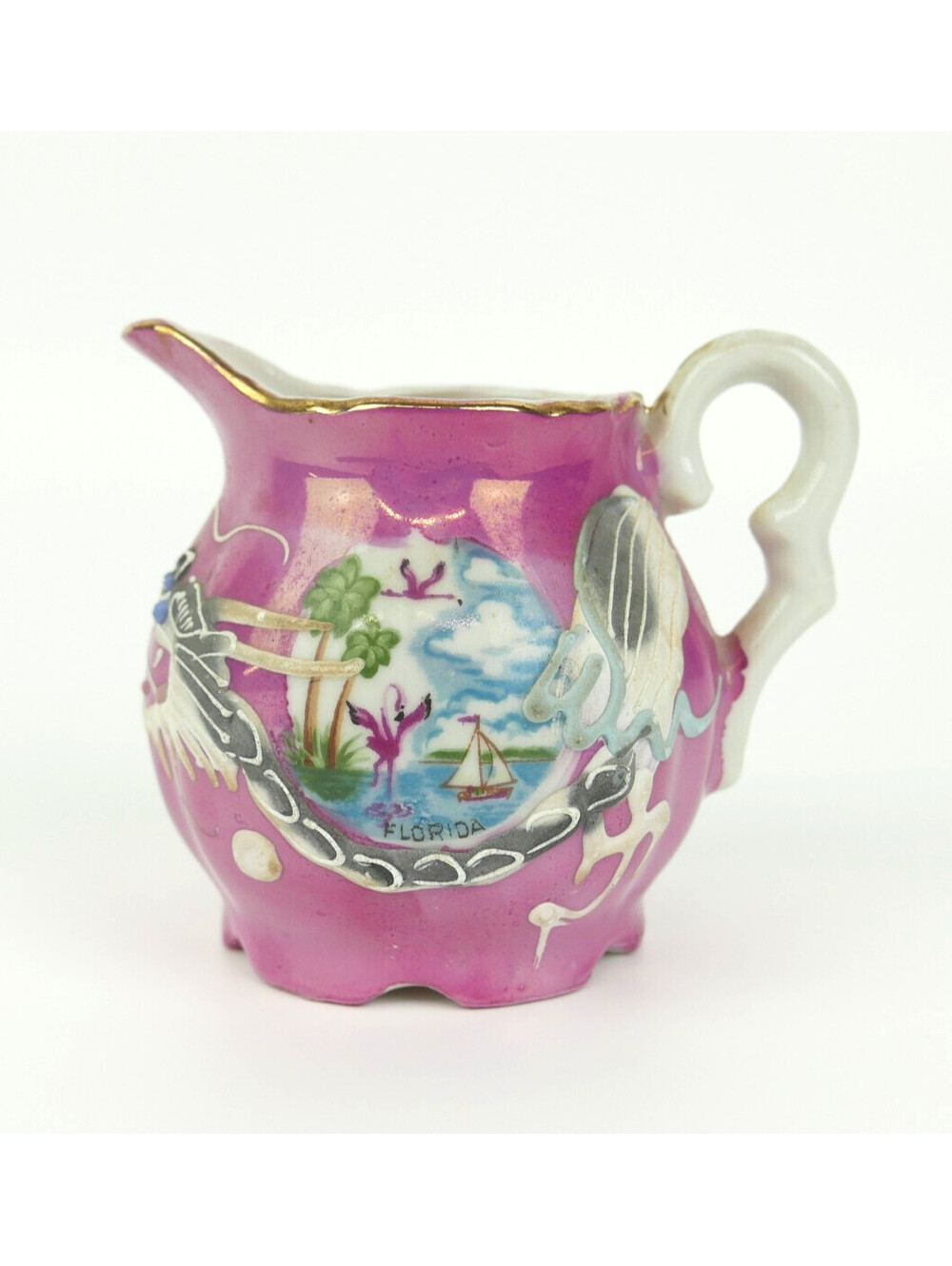 Vintage Kenmar Japan Moriage Dragon Ware Mini Pitcher Creamer Pink Florida